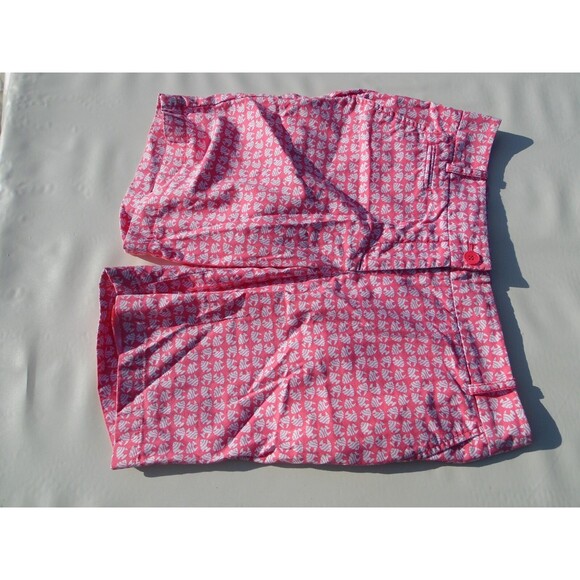 Talbots 4p Long Shorts Pink White Fish Vacation Beach Tropical Coastal - Picture 1 of 7